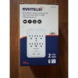 Oviitech 6 Outlet Surge Protected Wall Adapter Tap with 2‎ USB Charging ports